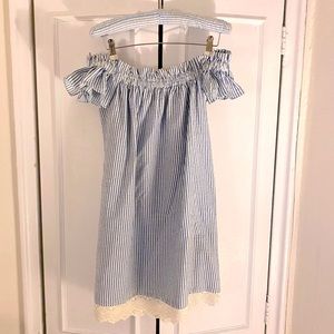 ZARA Seersucker off-the-shoulder dress, size L